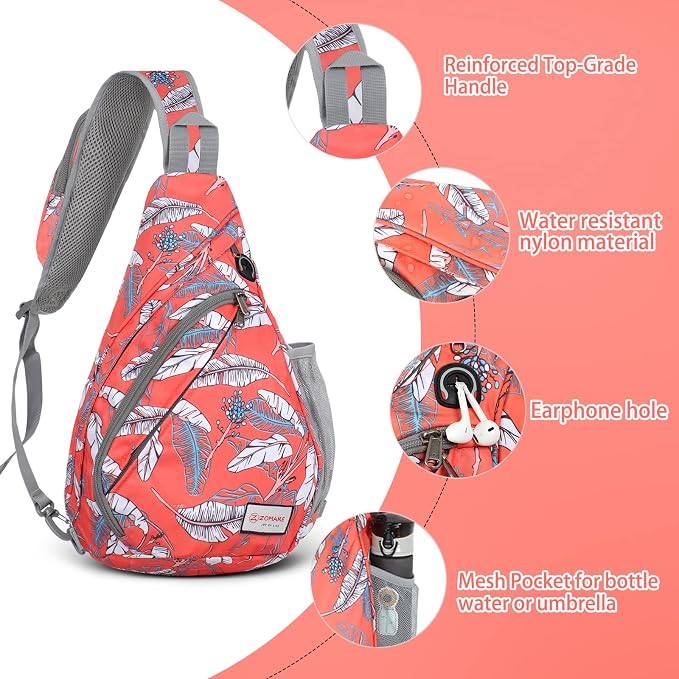 ZOMAKE Sling Bag, Small Crossbody Sling Backpack, Water Resistant Shoulder - Image 2
