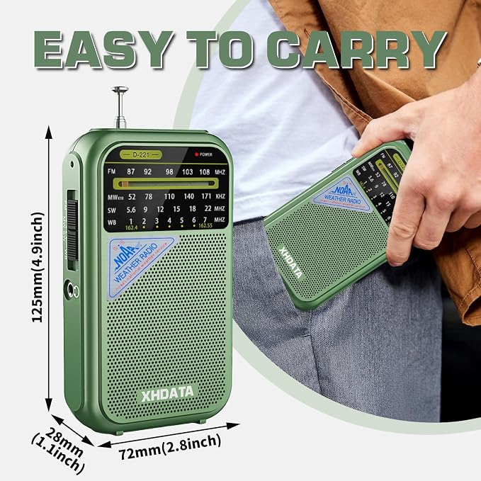 XHDATA D221 NOAA Weather Radio Portable AM FM Shortwave Radio Receiver - Image 3