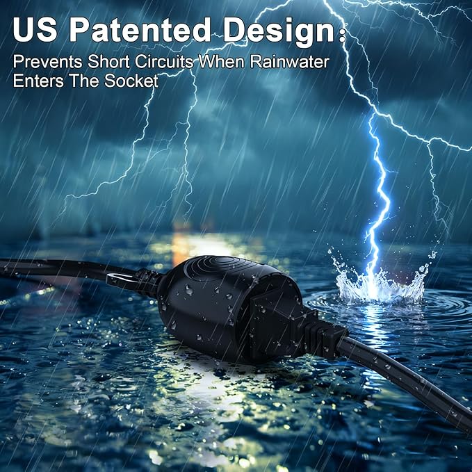 Blackcow Outdoor Power Extension Cord, 25 Ft, IPX6 Waterproof, Cold Weather & - Image 3