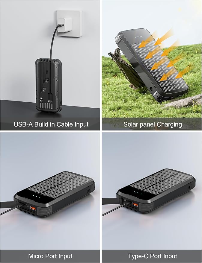 MINRISE Solar Charger Power Bank, 40000mAh Portable Charger PD 20W Fast - Image 4