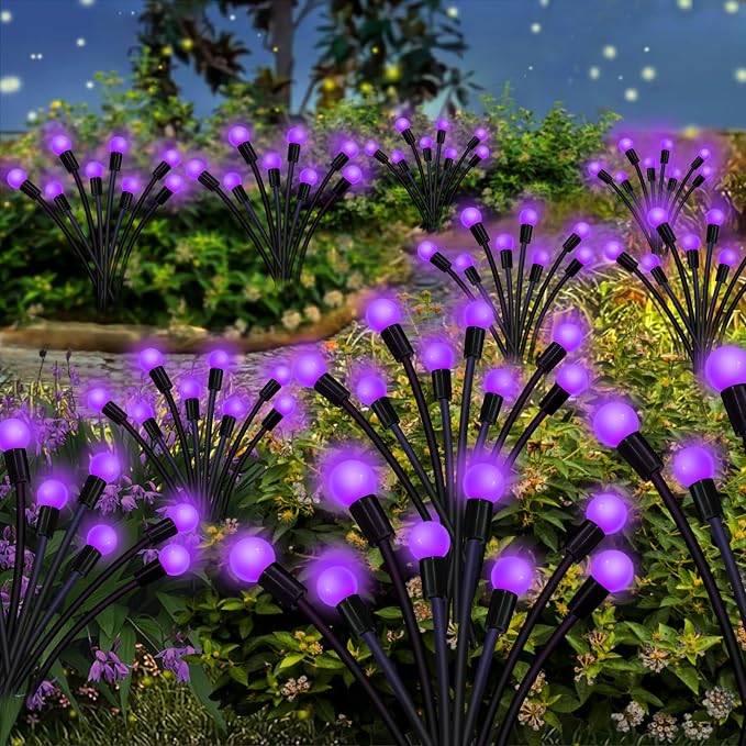 Kohlrabi Solar Garden Lights Outdoor, 6 Pack 48 LED Solar Purple Firefly Lights - Image 7