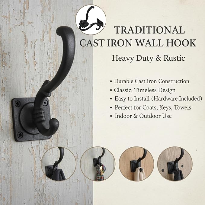 Mystic Colonial Medieval Wall Hooks Hand-Forged Black Coated | Rustic - Image 5
