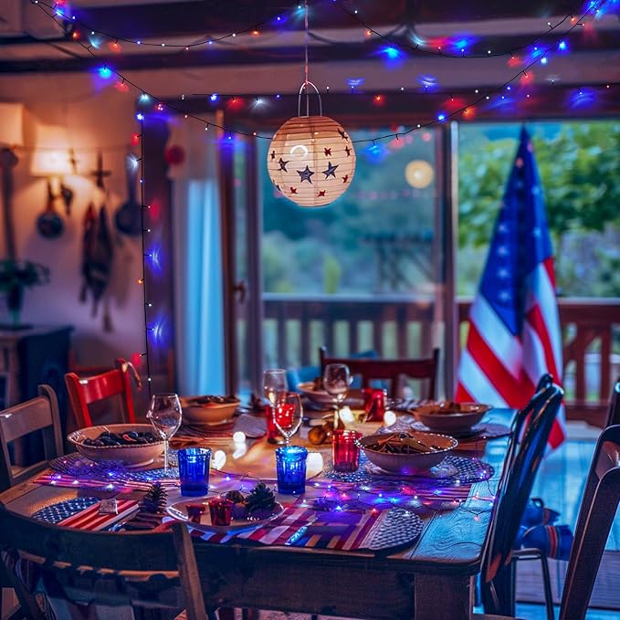 JMEXSUSS 200 LED 66ft Red White and Blue Lights Outdoor, Expandable Waterproof - Image 3
