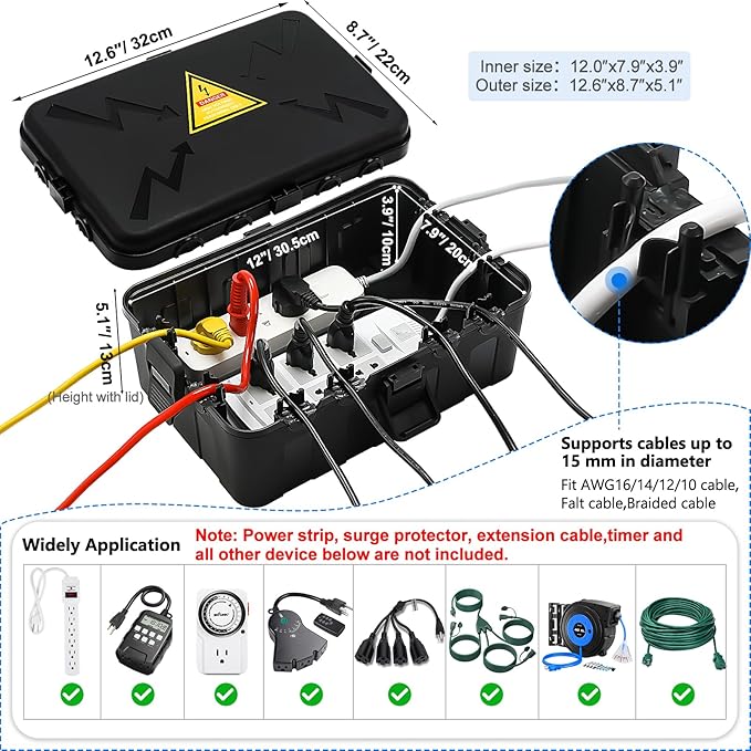 Hrensaw Large Outdoor Electrical Box Waterproof, IP54 Waterproof Outdoor Outlet - Image 2