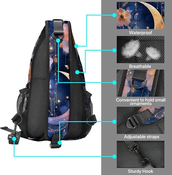 FyLybois Moon Sling Bag for Women Lightweight Crossbody Backpack Casual Daypack - Image 4