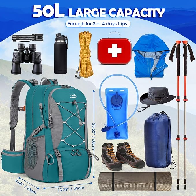 NUBILY 50L Hiking Backpack Waterproof Camping Backpack - Image 2