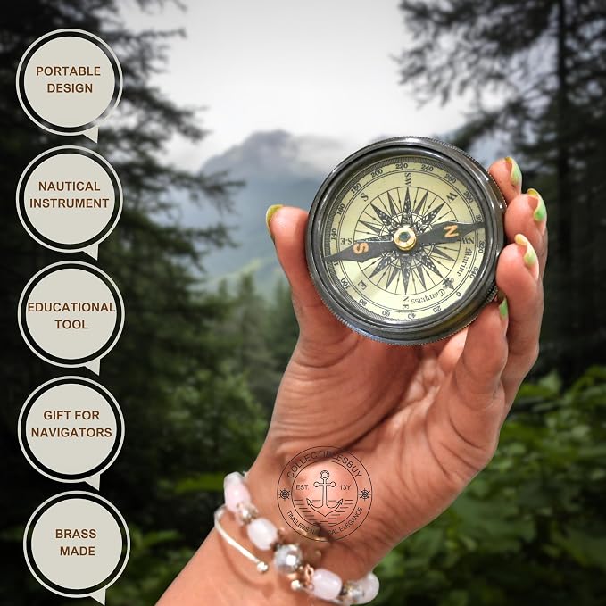 Marine Pocket Compass 1920 Vintage Brass Navigation Compass - Image 5