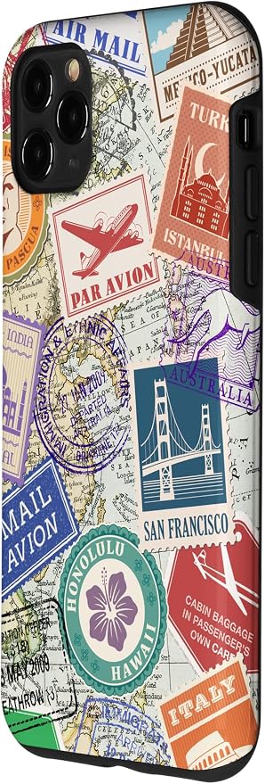 World Map Travel Passport Stamps Postage Stamp Case - Image 2