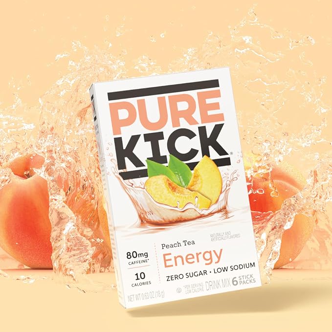 PURE KICK Energy Singles To Go Drink Mix, Peach Tea, Includes 12 Boxes - Image 5