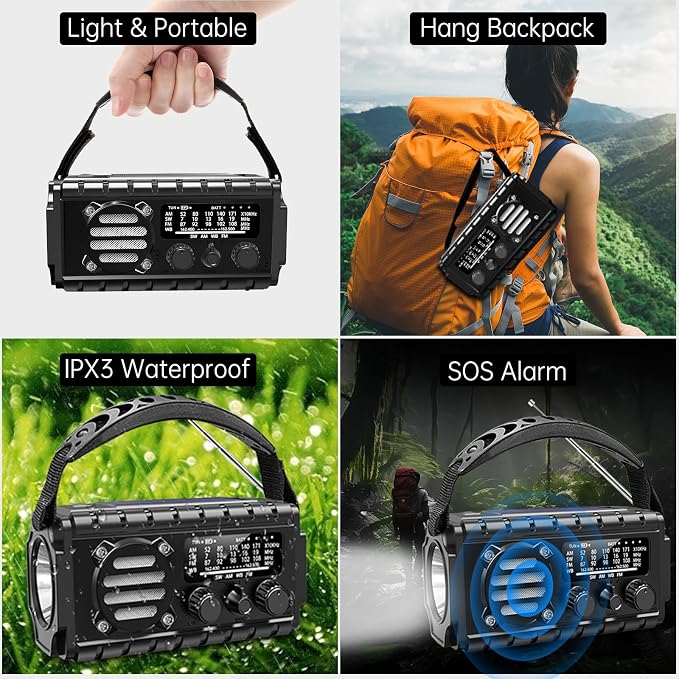 Emergency Radio Hand Crank Solar, AM/FM/SW NOAA Weather Radio Built-in 20000mah - Image 5