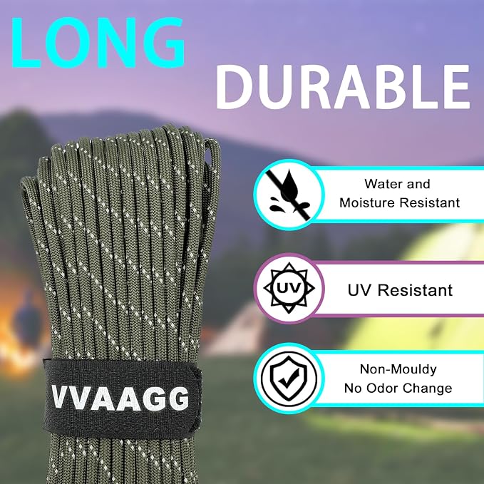 VVAAGG Reflective Paracord Rope 100FT, 7 Strand Nylon para Cord Lanyard Utility - Image 2