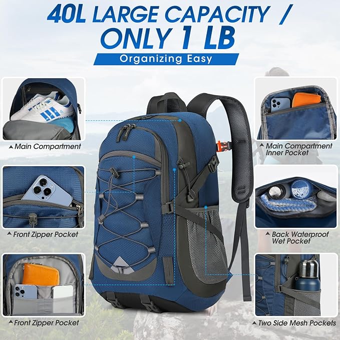 IGOLUMON Hiking Backpack 40L Packable Lightweight Camping Backpack Men Women - Image 2