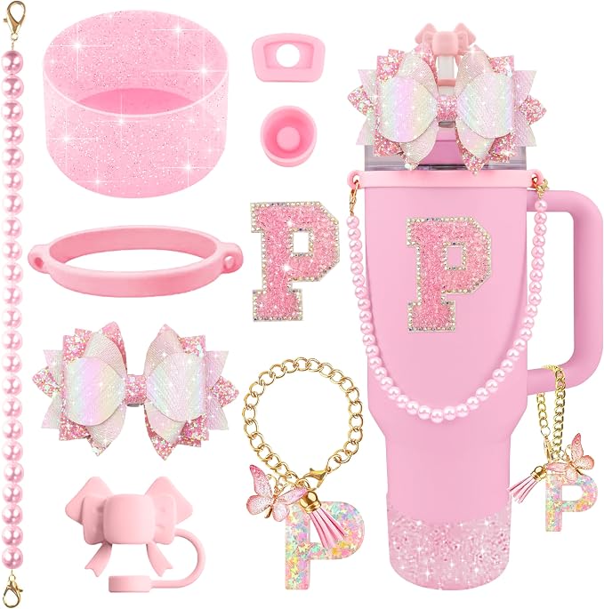 9PCS Pink for Stanley Cup Accessories Set Bling Initials Bow Charms for Stanley by Unknown