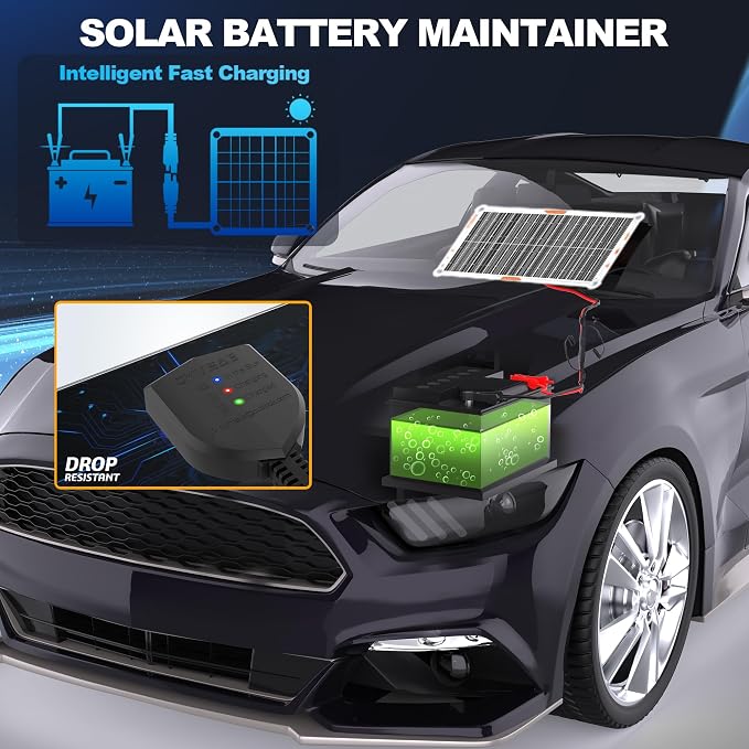 OYMSAE White 10W Solar Car Battery Charger Portable 12V Trickle Battery Charger - Image 5
