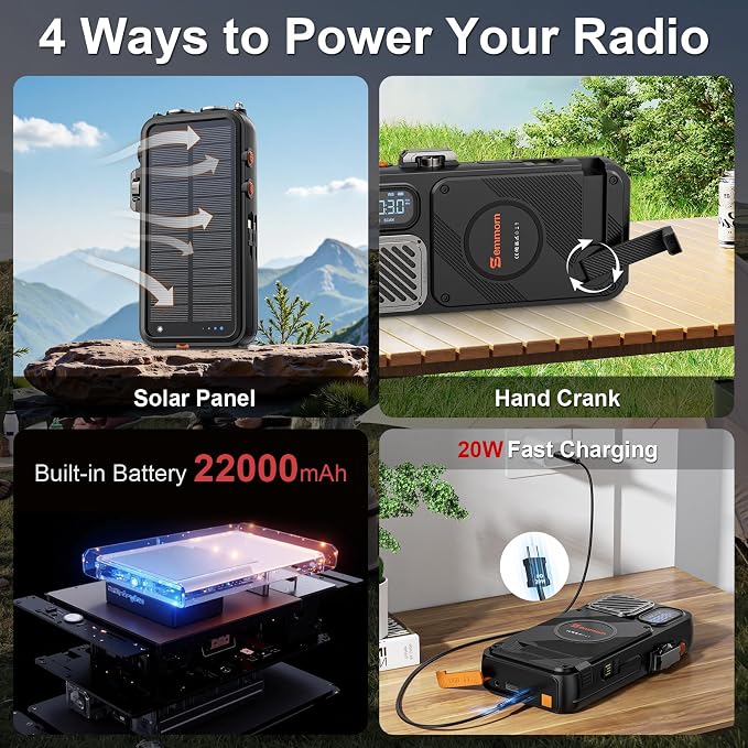 Emergency Radio&22000mAh Solar Power Bank, FM NOAA Weather Radio, Portable Hand - Image 5