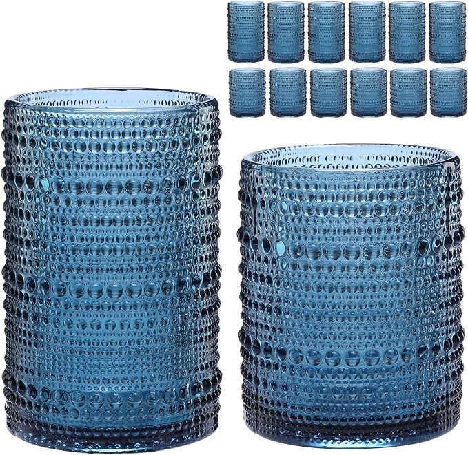 ZMOWIPDL Vintage Glassware Drinking Glasses Set of 12, Embossed Water Tumbler by ZMOWIPDL