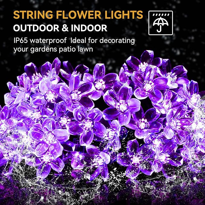 ITICdecor Outdoor Solar Flower String Lights Waterproof 50 LED Fairy Light - Image 2