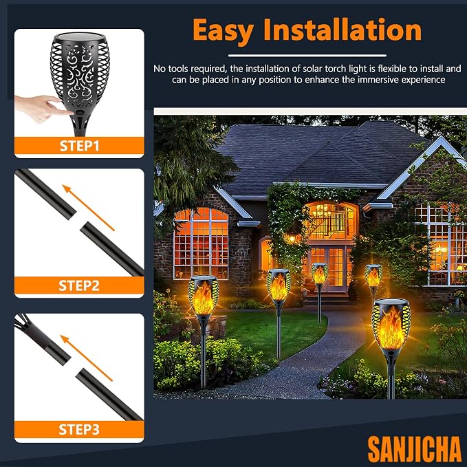Upgraded Solar Lights Outdoor, 6 Pack Flickering Flame Solar Torch Lights - Image 6