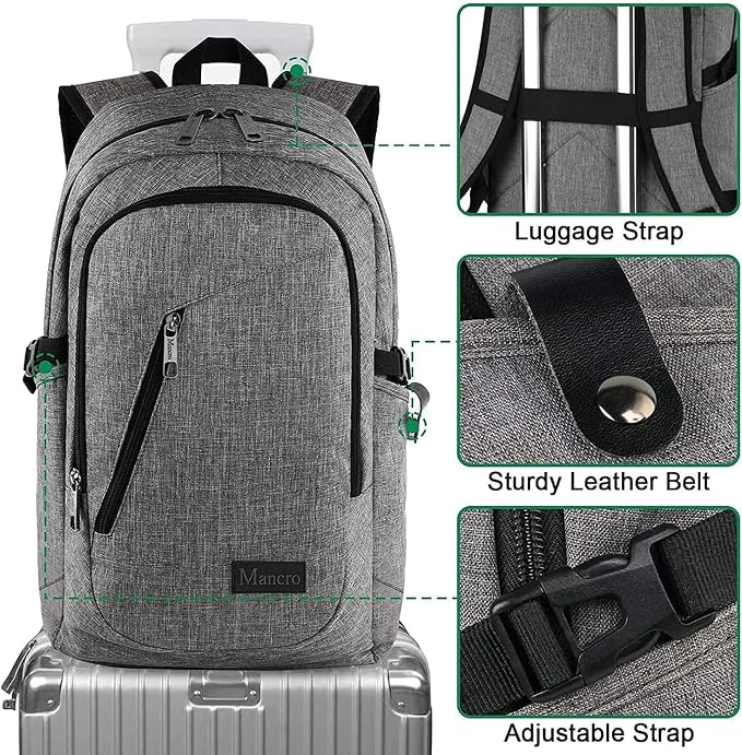 Mancro 17.3 Inch Business Laptop Backpack Large Travel Backpack Lightweight - Image 8