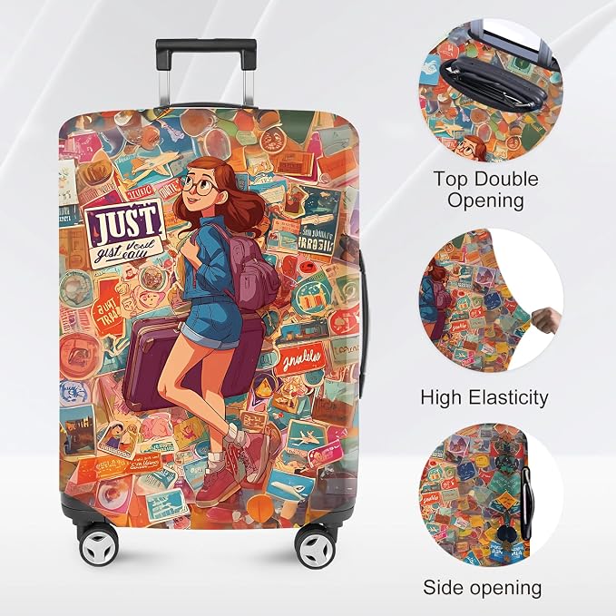 ANNA QUEEN Vintage Travel Stickers Gir Luggage Cover -Stretchable Airplane - Image 2