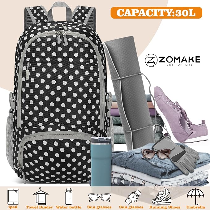 ZOMAKE Lightweight Packable Backpack 30L, Foldable Hiking Backpacks Water - Image 2