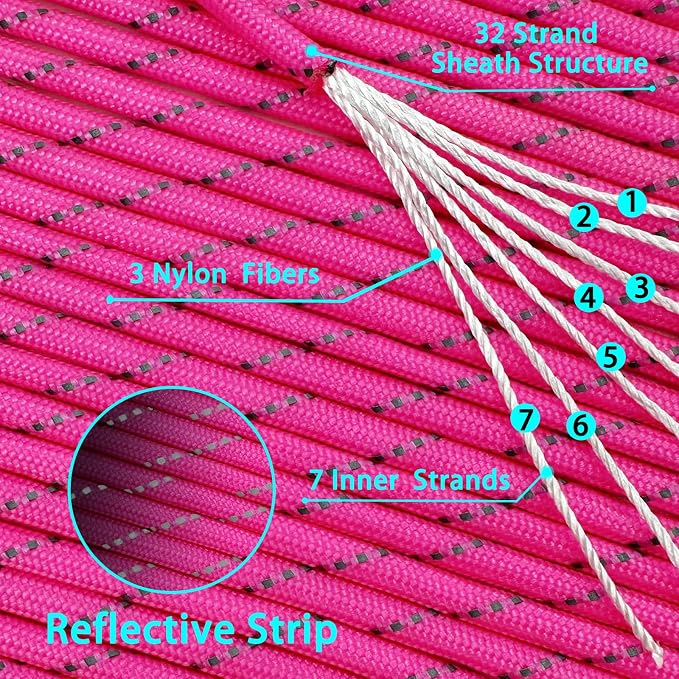 VVAAGG Reflective Paracord Rope 100FT, 7 Strand Nylon para Cord Lanyard Utility - Image 3