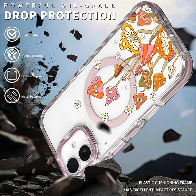 Case for iPhone 16 Plus, Retro Mushroom Sunflower Phone Case Design，for Women - Image 5