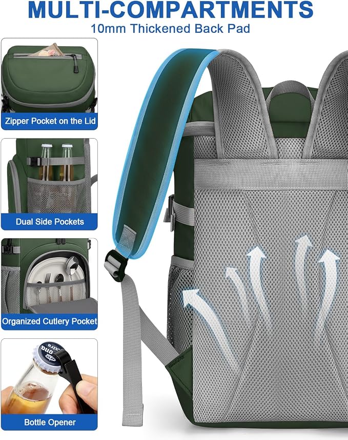 Pritent Cooler Backpack for Men Women Insulated Waterproof Backpack Cooler Leak - Image 6