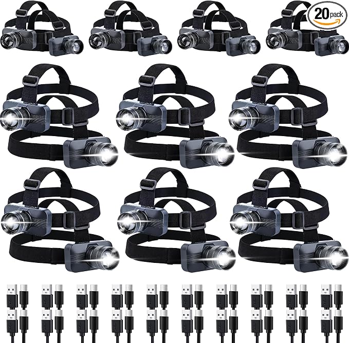 KunHe 20 Pack Rechargeable LED Headlamp by KunHe