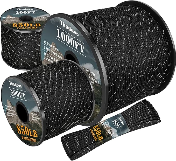 Reflective Paracord Rope 850Ib, 50/100/200/500/1000ft 4MM 11 Strand para Cords by Thadavo