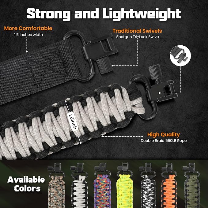 Double Braide 550LB Shotgun Sling 2 Point Paracord Rifle Sling, Non-Slip - Image 2