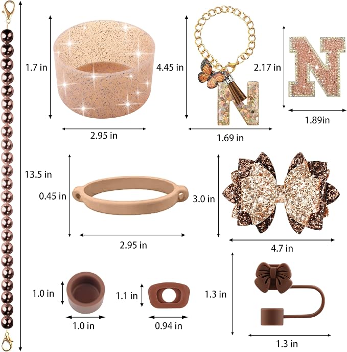 9PCS Brown for Stanley Cup Accessories Set Bling Initials Bow Charms for - Image 3