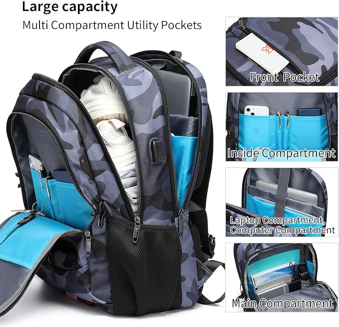 DUSLANG 17 Inch Travel Laptop Backpack Water Resistant Hiking Backpack - Image 3