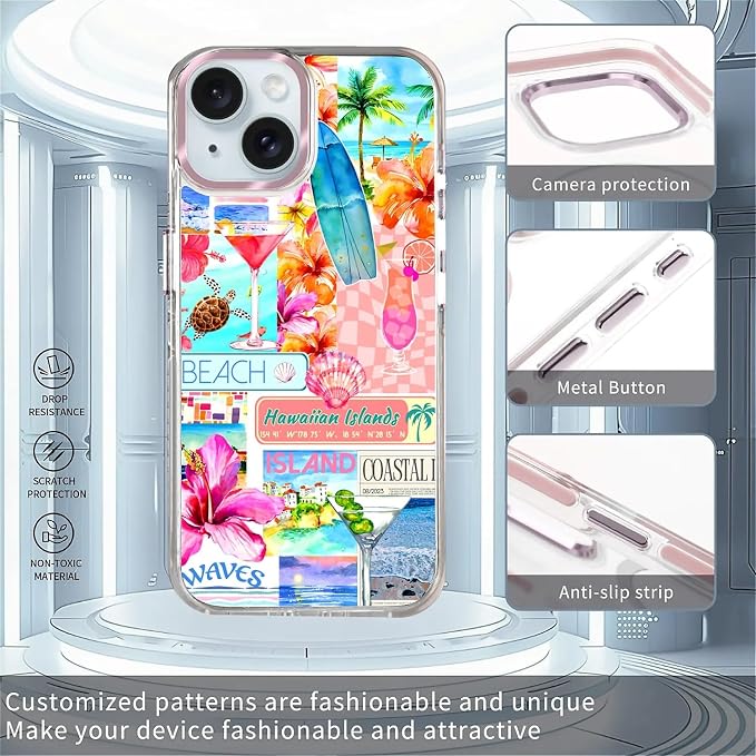 Case for iPhone 13/14, Coastal Beach Cover Coquette Collage Phone Case - Image 2