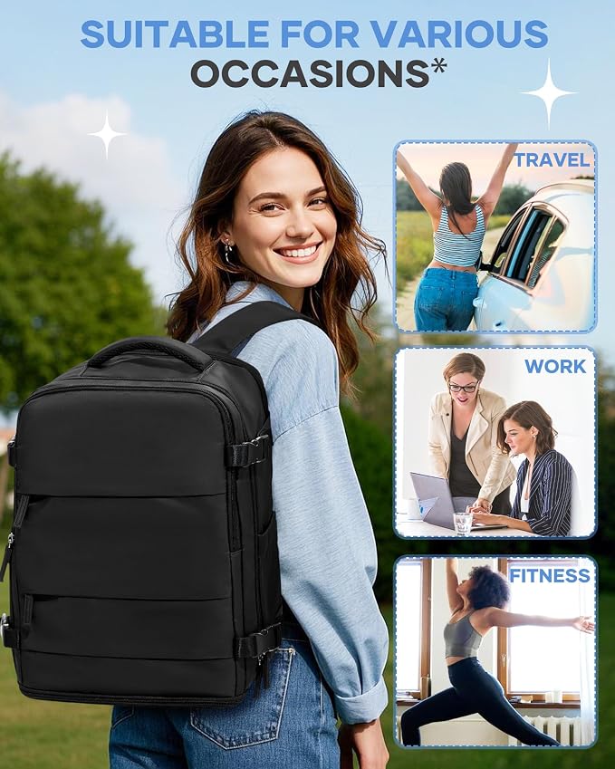 coofay Large Black Travel Backpack Carry on Flight Approved Mochila De Viaje - Image 8