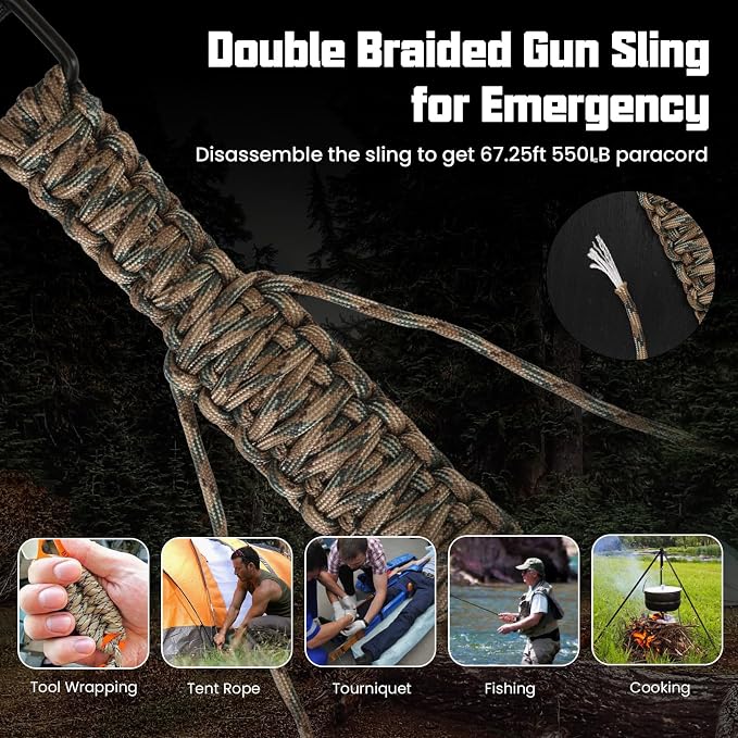 Double Braide 550LB Shotgun Sling 2 Point Paracord Rifle Sling, Non-Slip - Image 3