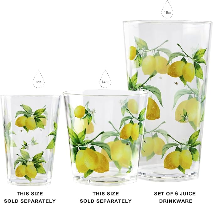 Reston Lloyd Calypso Basics Fresh Lemons 19 oz Acrylic Drinkware Set of 6 – - Image 7