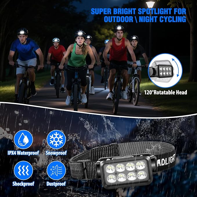 VZZNN 6 Pack Rechargeable Headlamp, Super Bright LED Head Flashlight - Image 3