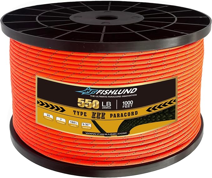 Reflective Paracord 550 lb, 7 Strand Paracord Rope 1000ft 4mm, Nylon Parachute by FISHLUND