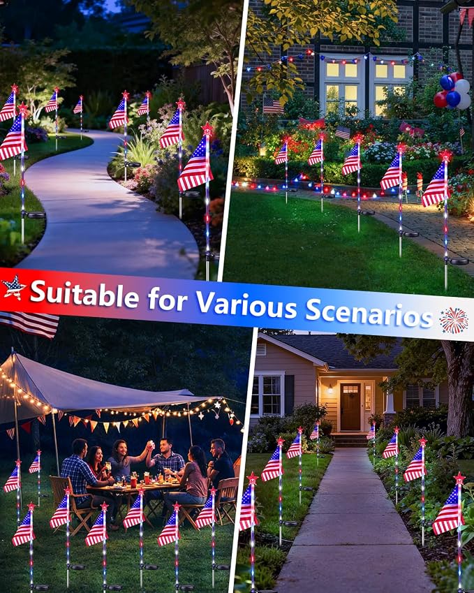 8 Pack American Flag Solar Lights Outdoor, 4th of July Decorations Red White - Image 6
