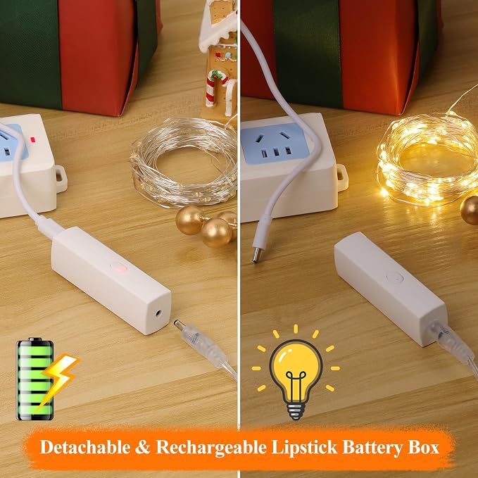 Lakumu LED Fairy Lights Battery Operated, Rechargeable String Lights - Image 3