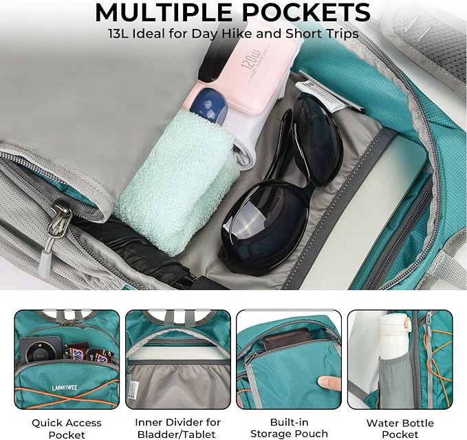 13L Small Hiking Backpack for Women Men, Lightweight Foldable Day pack - Image 4