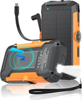 Solar Power Bank with Hand Crank and Retractable Cables, 20000mAh Wireless by Kepswin