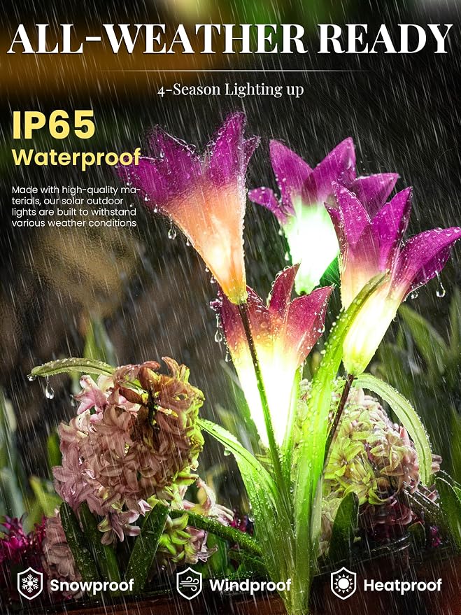 GIGALUMI Solar Outdoor Flower Lights, 4 Pack Waterproof Solar Garden Light - Image 2