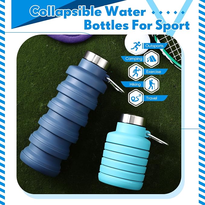 Baderke 2 Pcs Collapsible Water Bottles 17oz Silicone Travel Foldable Portable - Image 4