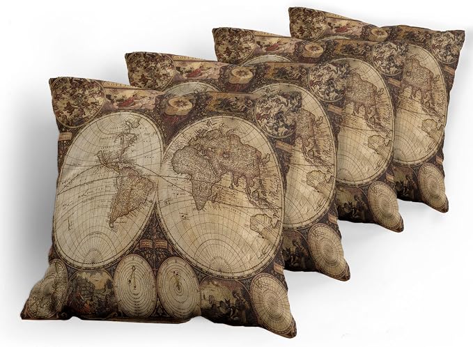 Ambesonne World Map Throw Pillow Cushion Case Pack of 4, Old World Map Drawn in - Image 5