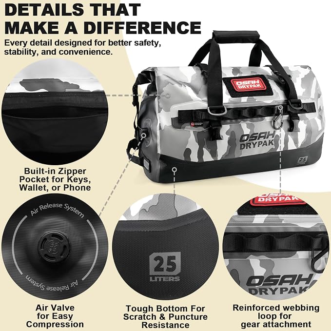 OSAH DRYPAK Waterproof Duffel Bag 25L/40L/60L – Heavy-Duty Motorcycle Tail Bag - Image 4