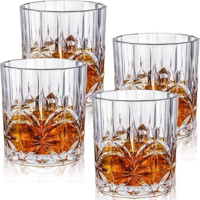 4 Sets Plastic Whiskey Glasses 14 oz Unbreakable Whiskey Drinking Glasses Old by Unknown
