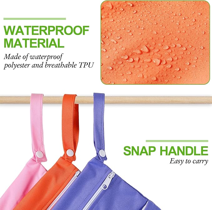 Woanger 10 Pack Wet Dry Bags for Baby Cloth Diapers Waterproof Reusable Travel - Image 4