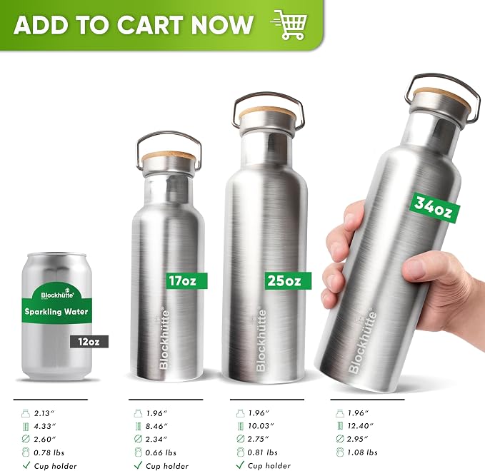 Blockhütte Vacuum Insulated Stainless Steel Water Bottle - 34 oz | Wide Mouth - Image 5